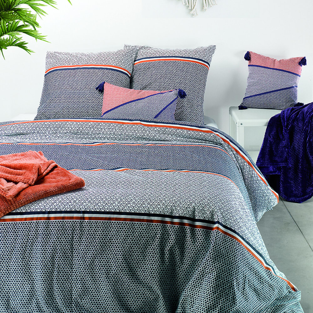 Parure housse de couette coton imprimée + 2 taies 240x220 cm