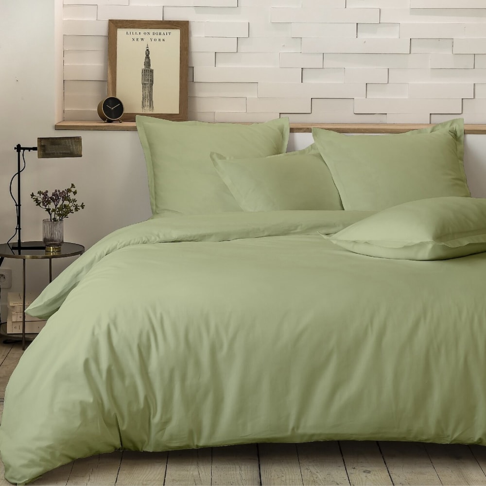 Parure housse de couette percale coton sauge 260x240 cm — vue 3