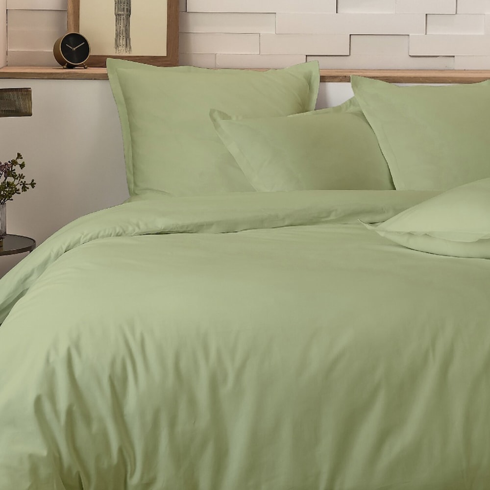 Parure housse de couette percale coton sauge 260x240 cm — vue 4