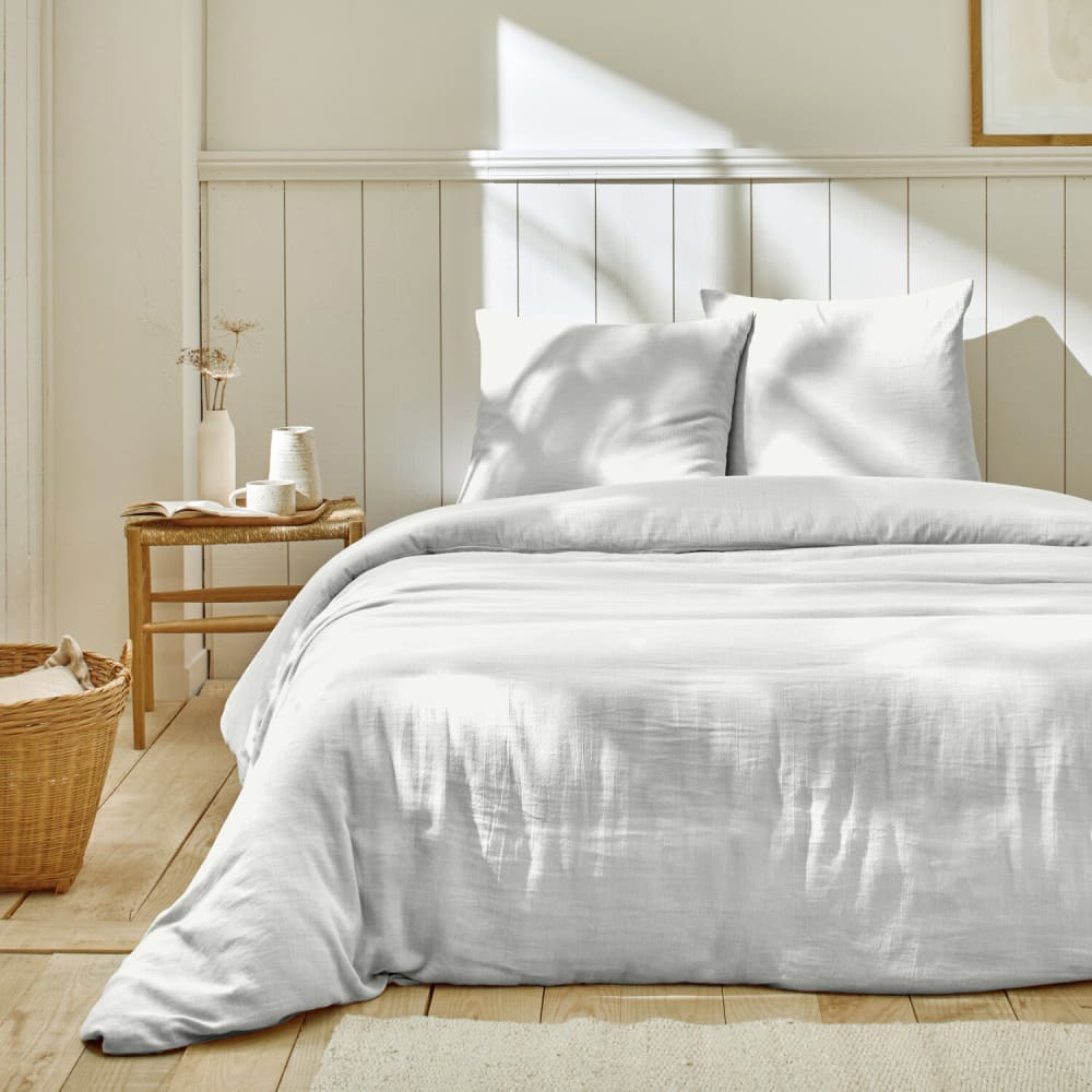 Parure housse de couette gaze de coton blanc 260x240 cm — vue 3