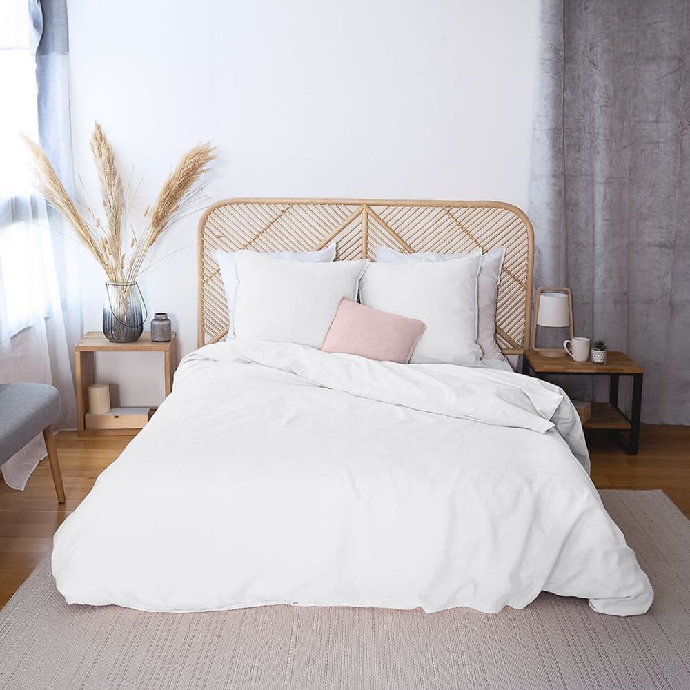 Parure housse de couette coton/lin blanc 240x220 cm — vue 3