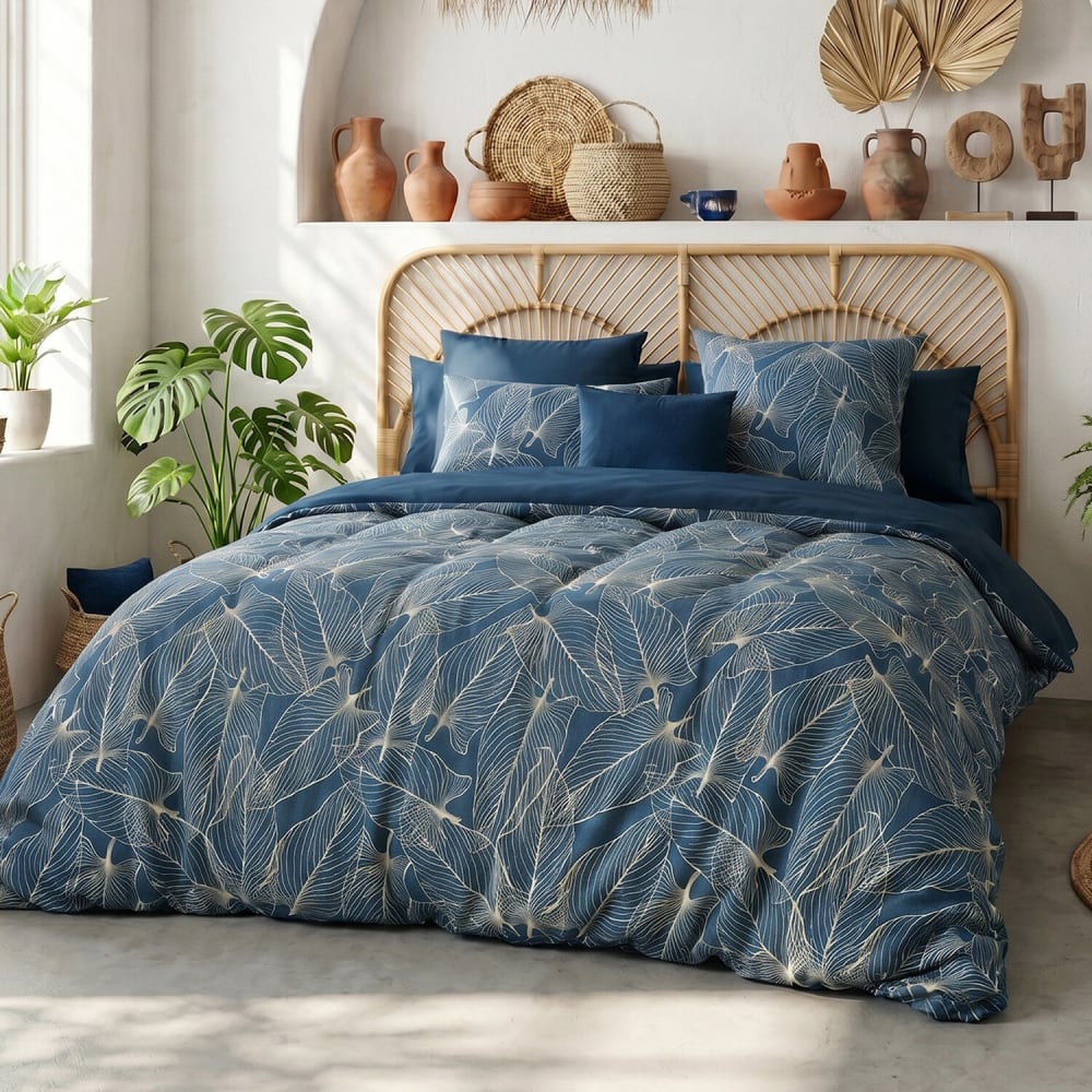 Atelier du coton Parure housse de couette coton imprimée + 2 taies 260x240 cm style classique chic Multicolore Certifié Oeko-Tex