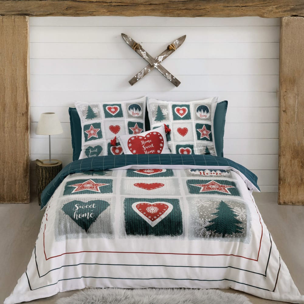 Parure housse de couette coton imprimée + 2 taies 240x220 cm