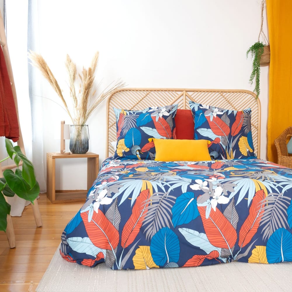 Parure housse de couette satin de coton imprimée + 2 taies 260x240 cm - Maisons du Monde