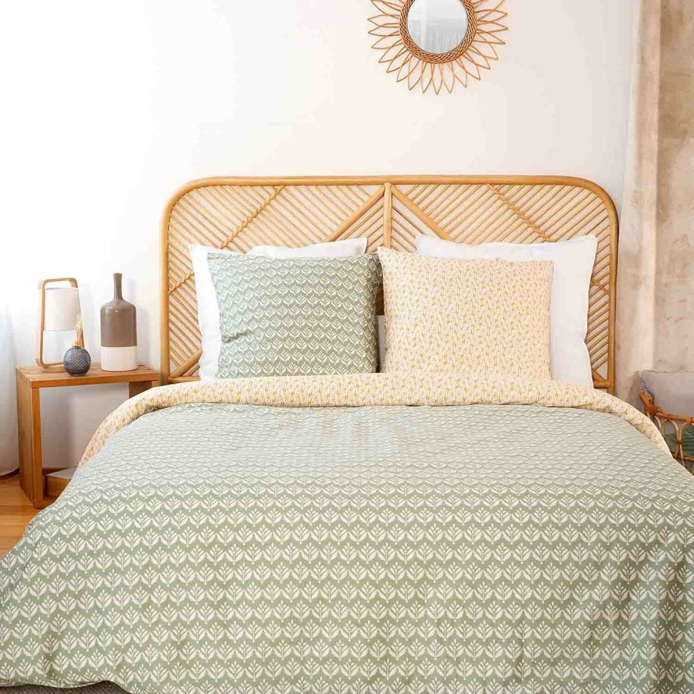 Parure housse de couette satin de coton imprimée + 2 taies 260x240 cm