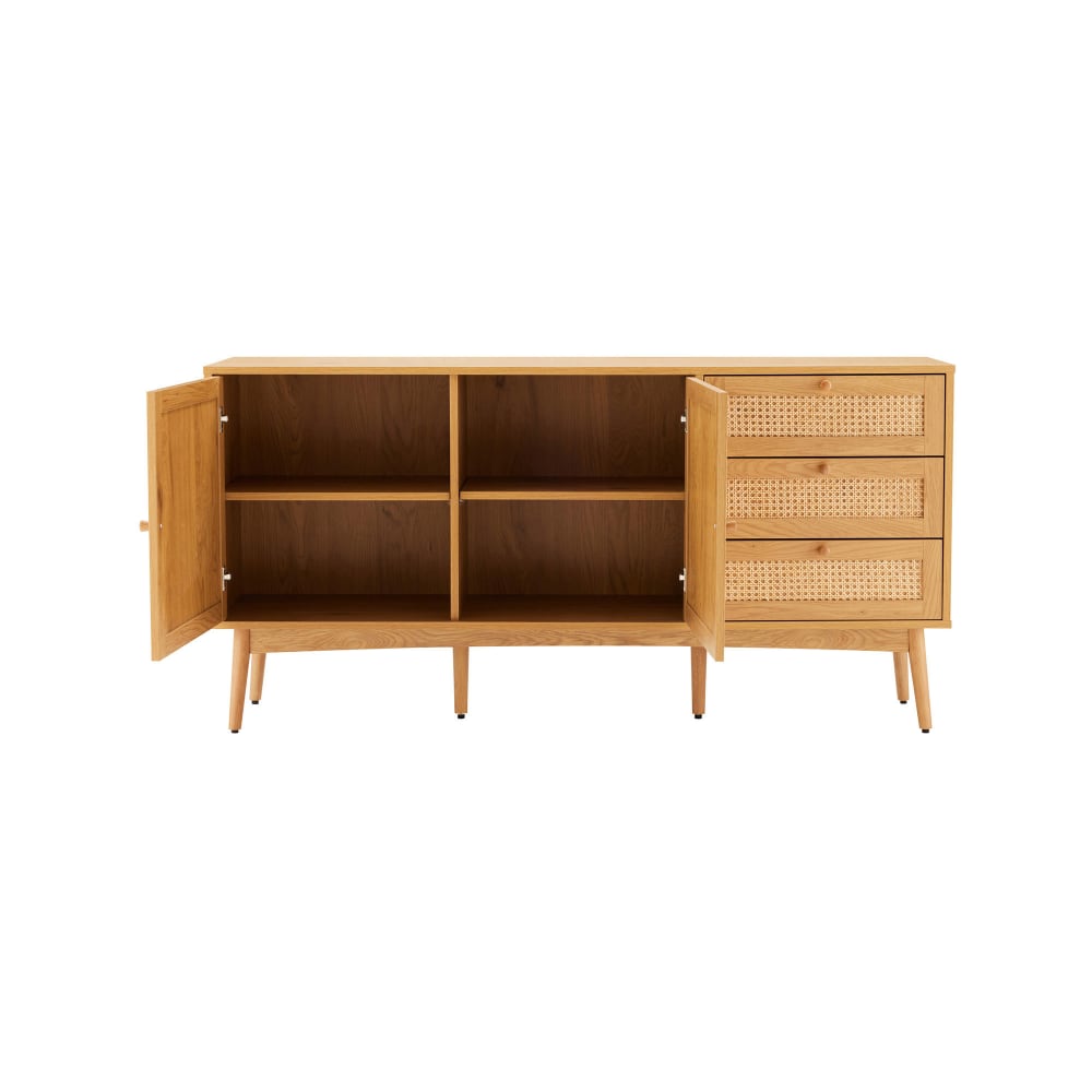 Buffet 2 portes 3 tiroirs - cannage naturel