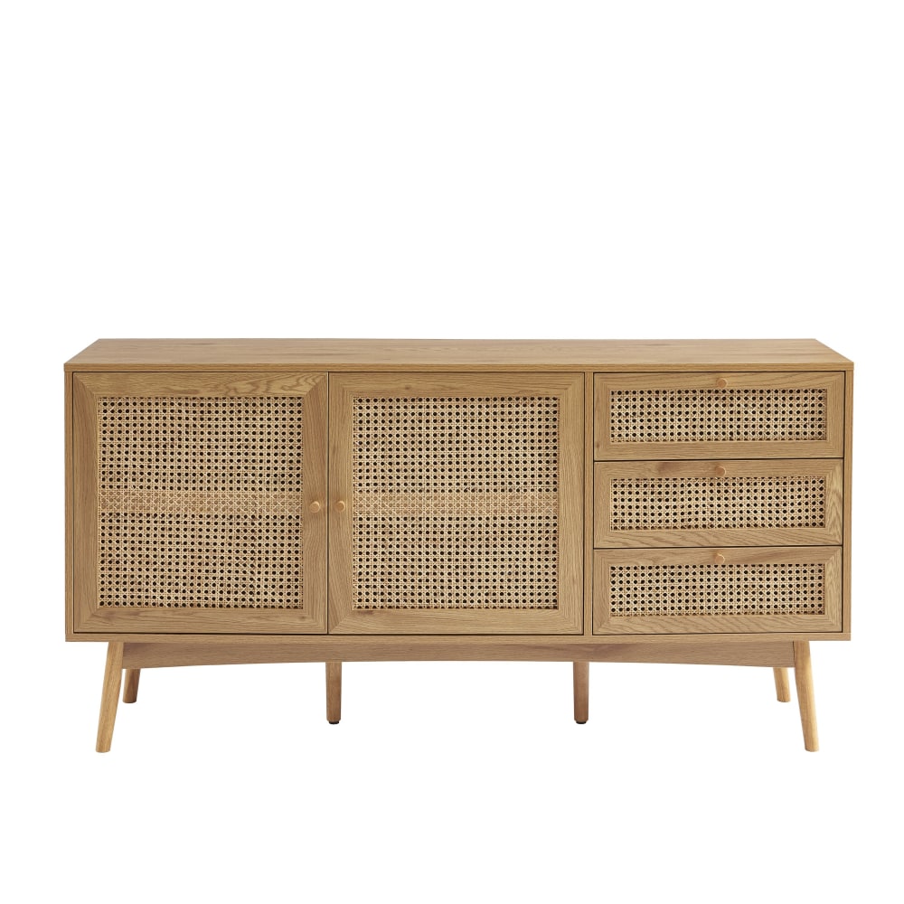 Buffet  effet chêne et cannage rotin 150cm