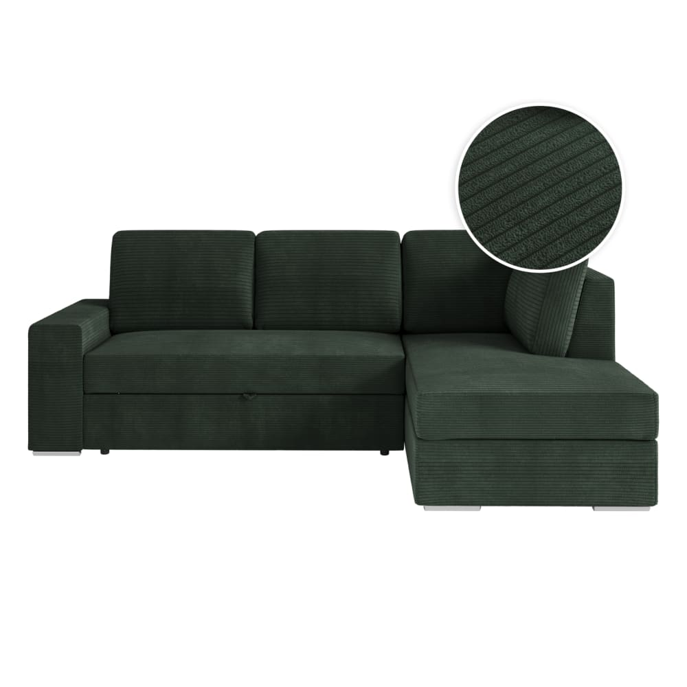 Canapé d'angle droit convertible en velours côtelé - Vert foncé