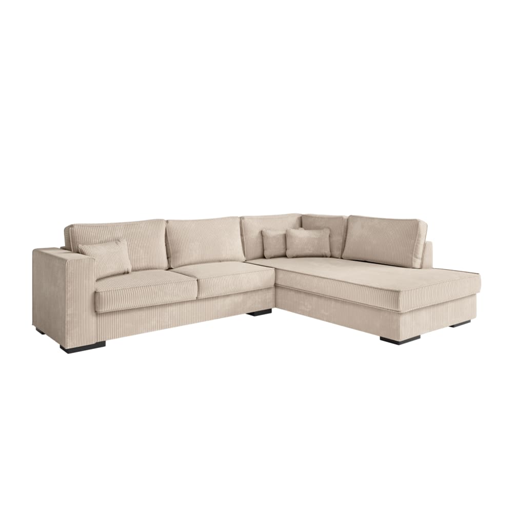 Canapé d'angle XXL 6 places en velours côtelé - Beige - Angle droit