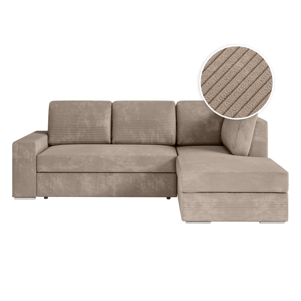 Canapé d'angle droit convertible avec coffre en velours côtelé - Taupe
