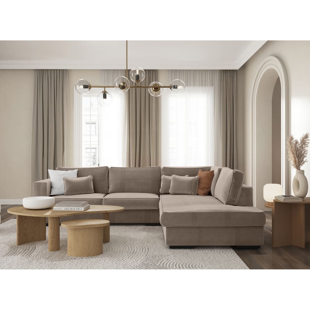 Canapé d'angle XXL 6 places en velours côtelé - Angle droit - Taupe