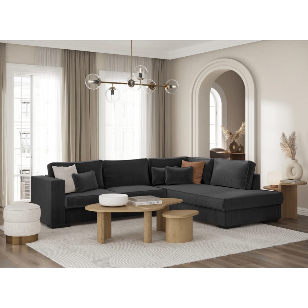 Canapé d'angle droit XXL 6 places en velours côtelé - Gris foncé
