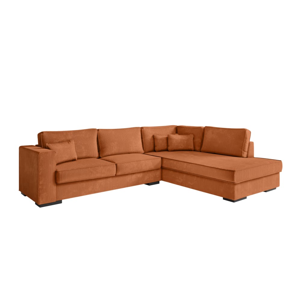 Canapé d'angle droit XXL 6 places en velours côtelé - Terracotta