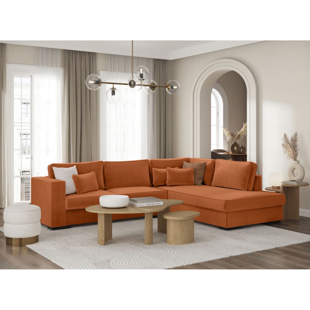 Canapé d'angle droit XXL 6 places en velours côtelé - Terracotta