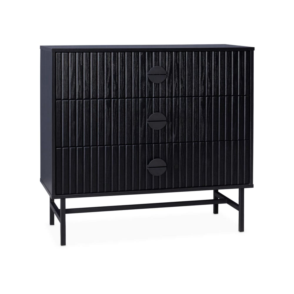 Commode 3 tiroirs effet bois rainuré noir