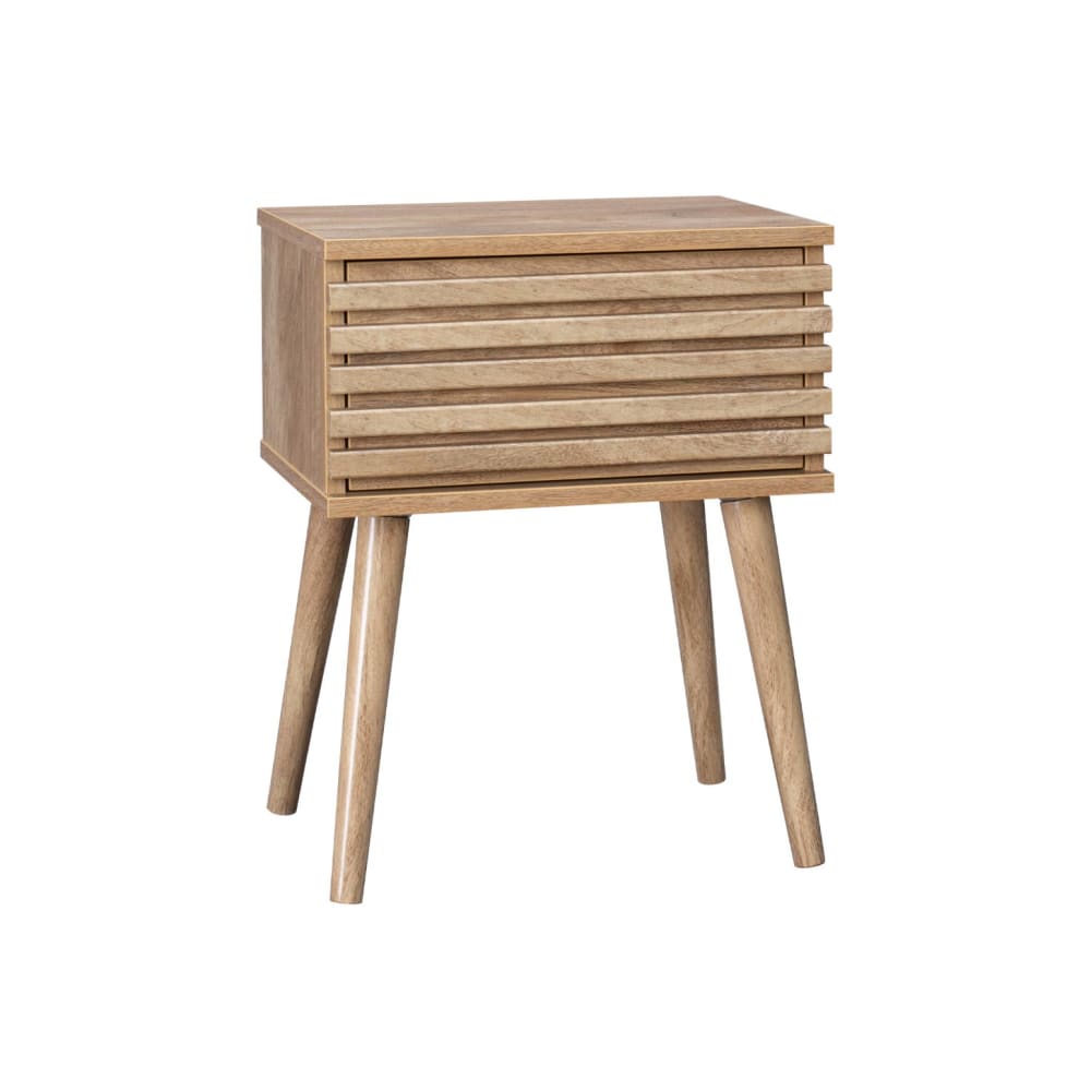 Table de chevet scandinave en décor bois rainuré