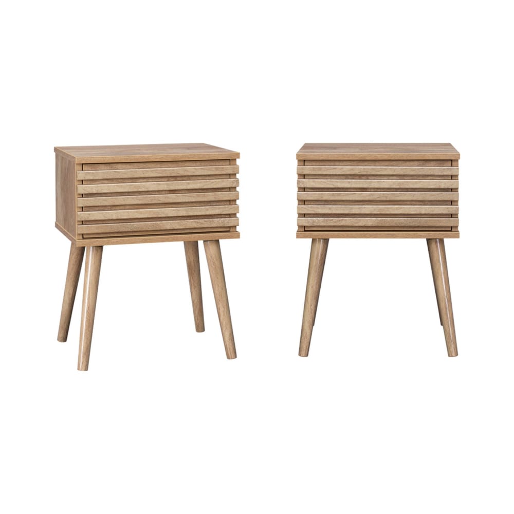 Table de chevet décor bois rainuré (lot de 2)