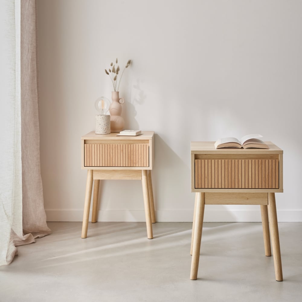 sweeek 2er-Set Nachttische mit 1 Schublade naturfarben style modern Beige Spanplatte