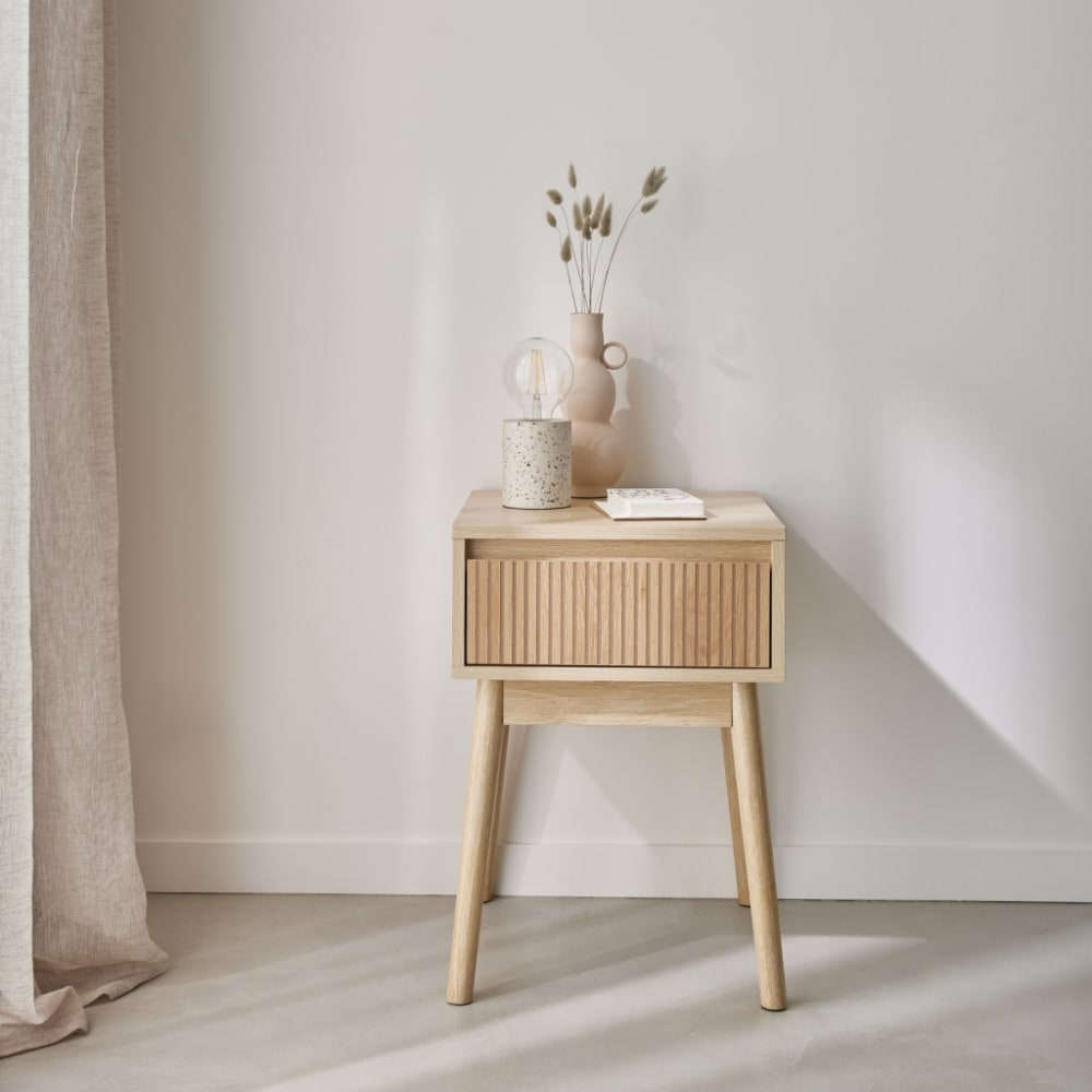 sweeek Nachttisch mit einer Schublade naturfarben L 39 x B 39 x H 55,4 cm style modern Beige Spanplatte