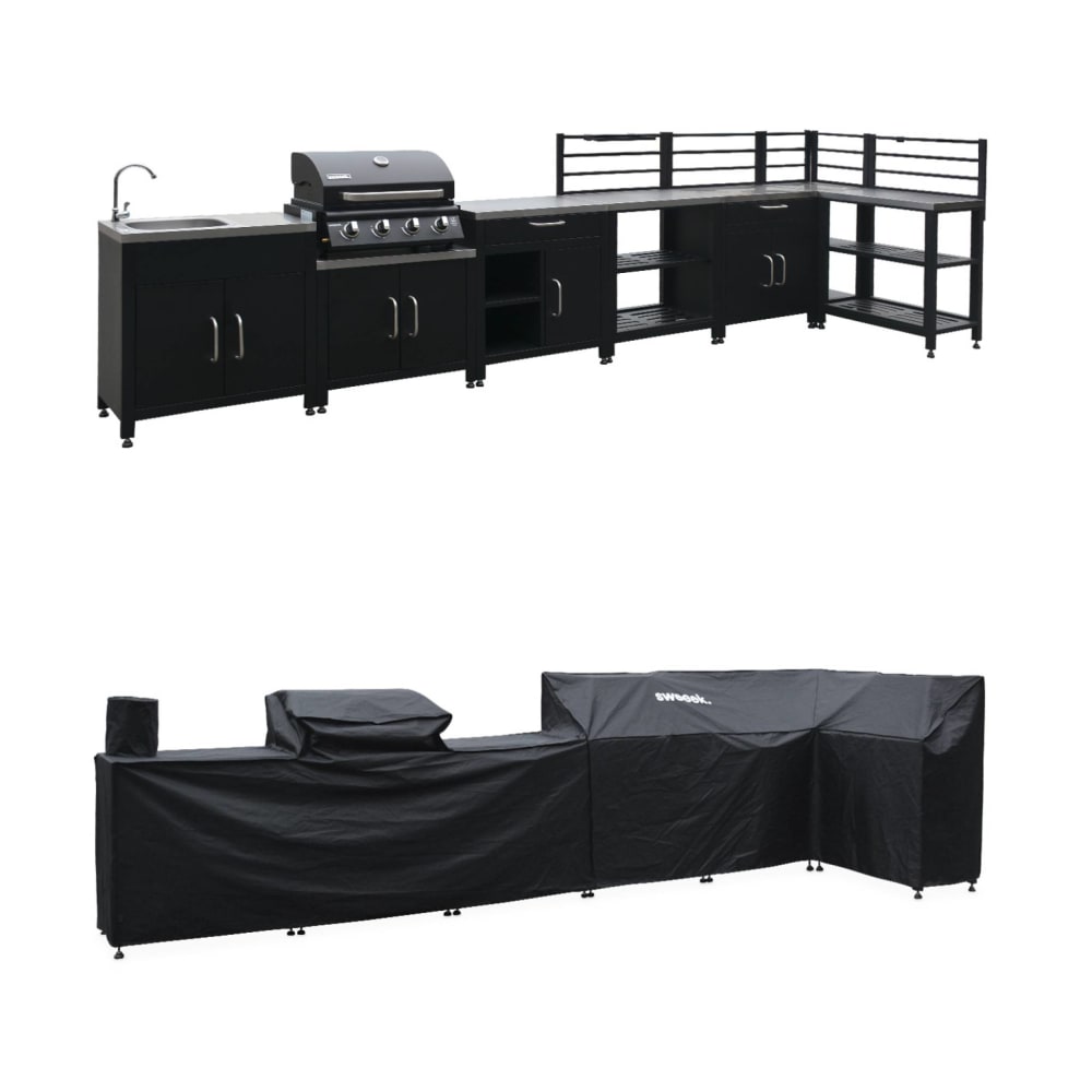 Cuisine extérieure complète avec barbecue et housse