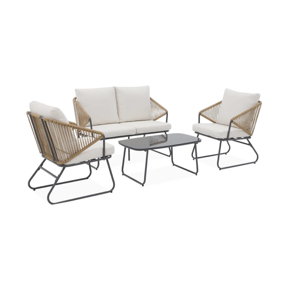 Salon de jardin acier et cordes 4 places beige