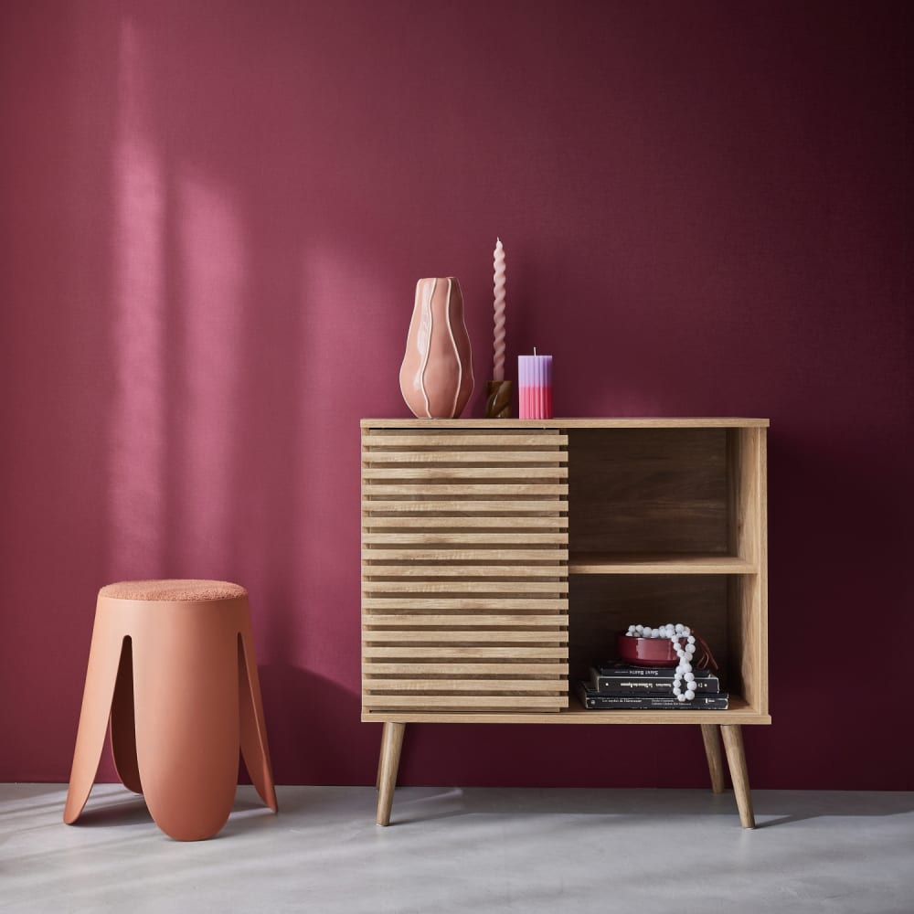 sweeek Sideboard Holzdekor mit geriffelter Schiebetür style modern Beige Spanplatte