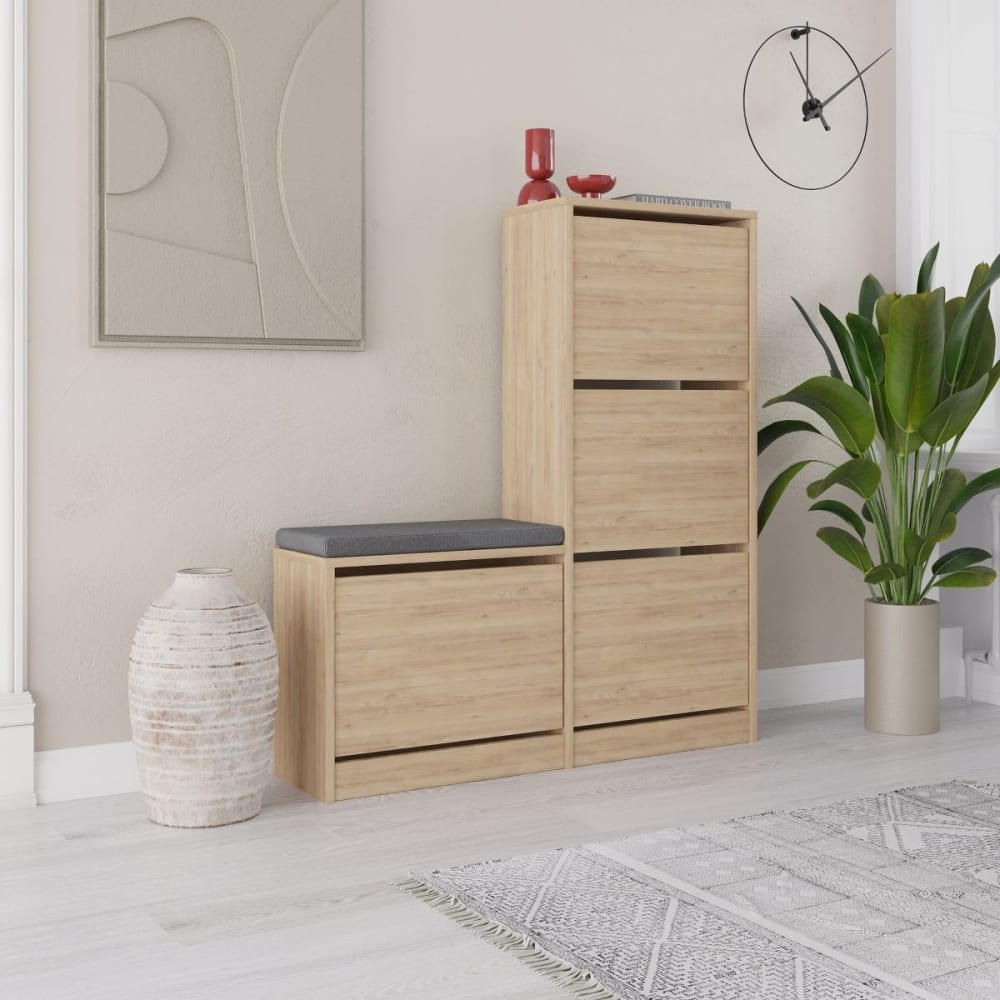 Schuhschrank mit 4 Türen L105 cm - Eichenoptik - Maisons Du Monde