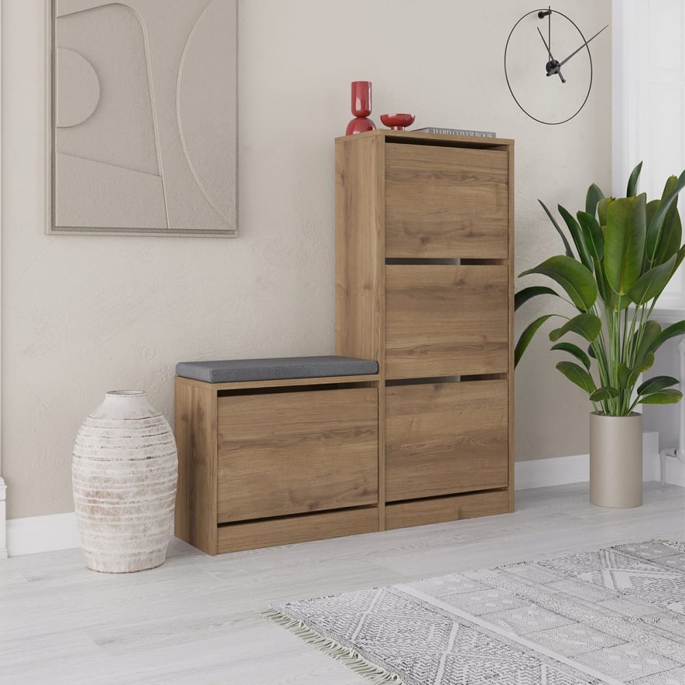 Schuhschrank mit 4 Türen L105 cm - Eichenoptik - Maisons Du Monde