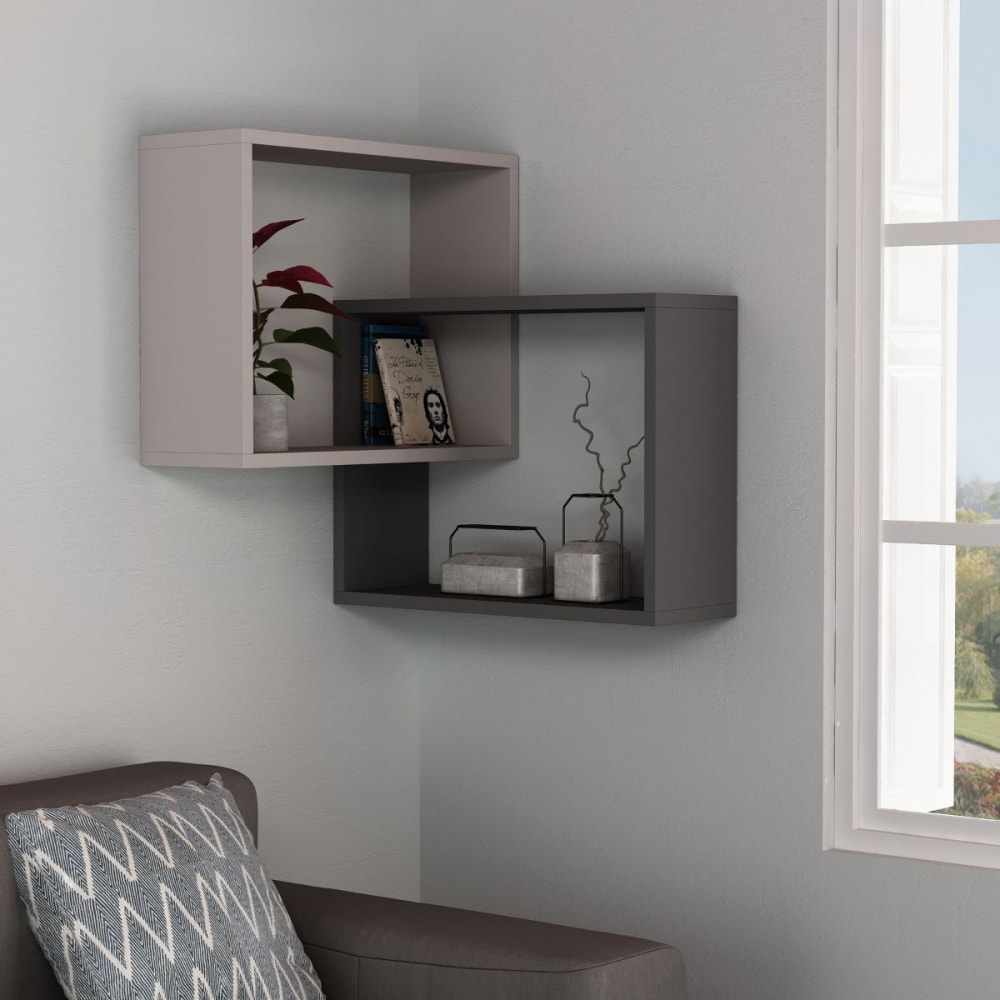 Etagère murale d'angle 2 étagères - h68 cm - taupe - Maisons du Monde