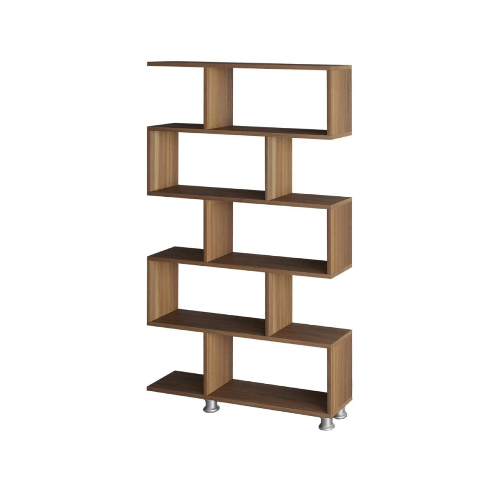 Calicosy Etagère 5 tablettes déco noyer - h156 cm style contemporain Beige Panneau De Particules - 90x156x20cm