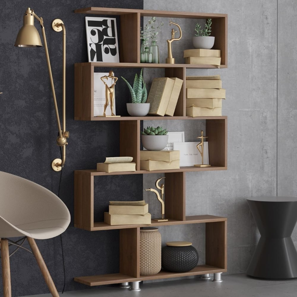 Etagère 5 tablettes déco noyer - h156 cm