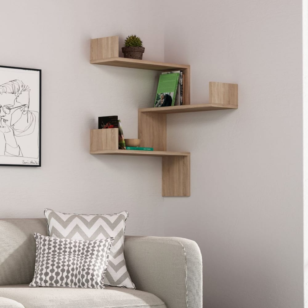 Etagère murale d'angle 3 étagères - h90 cm - chêne - Maisons du Monde