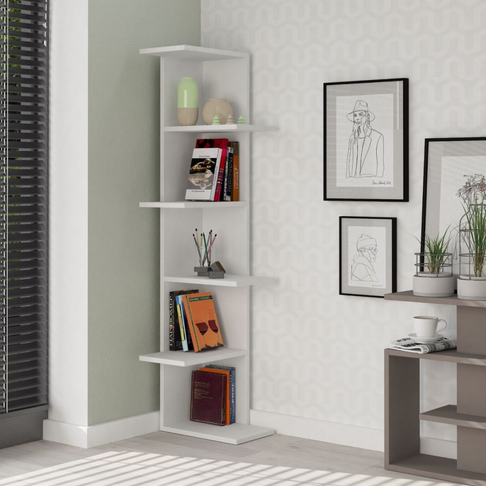 Etagère d'angle 6 tablettes blanc - h141 cm