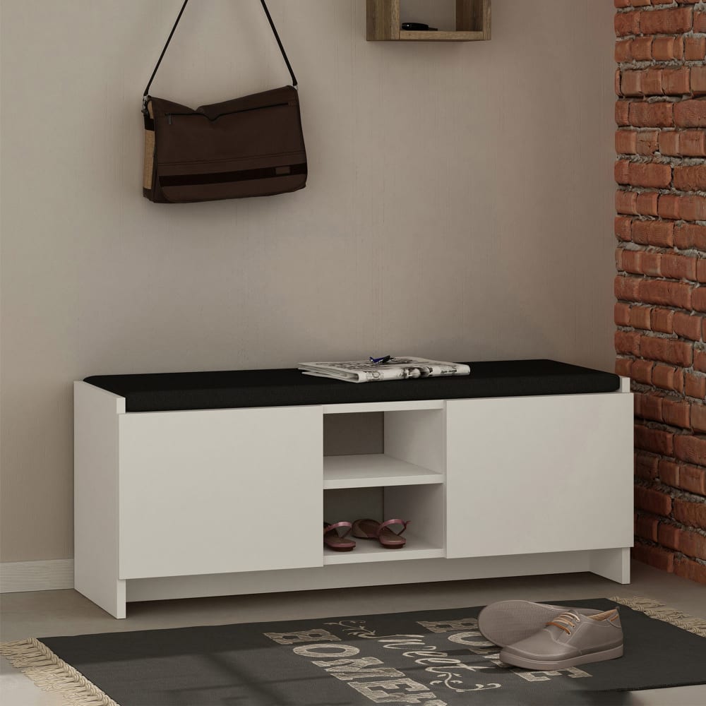 Banc chaussures 2 portes et 2 niches - l110 cm - blanc - Maisons du Monde