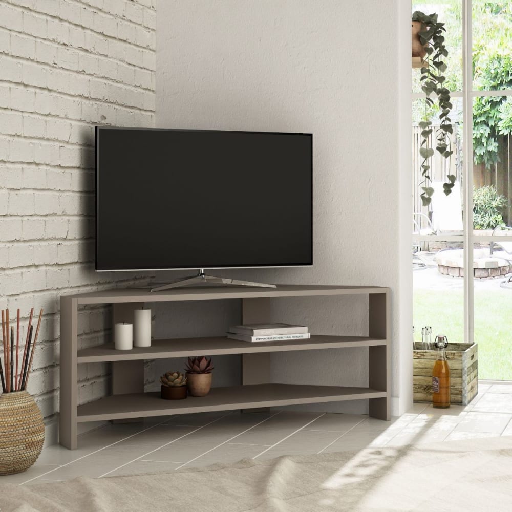 Meuble tv d'angle 3 étagères - l114 cm - taupe - Maisons du Monde