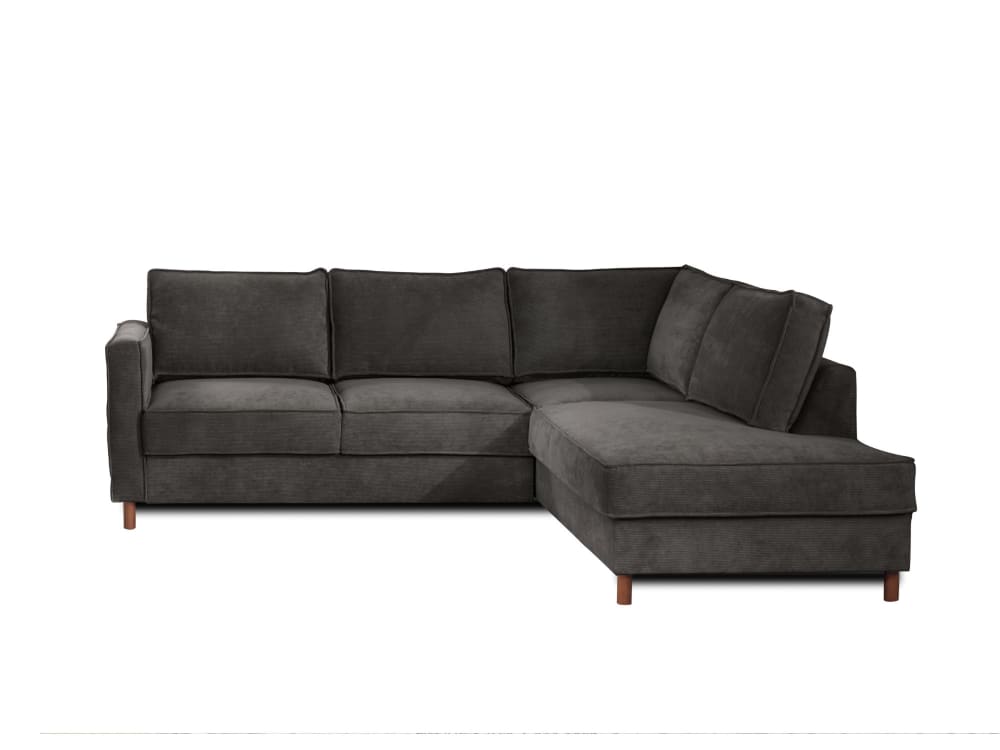 Canapé d'angle droit convertible 5 places en velours côtelé gris foncé