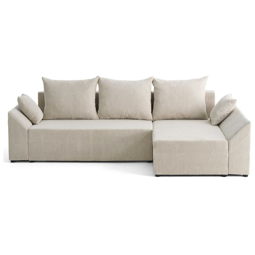 Canapé d'angle réversible convertible 4 places en velours côtelé beige