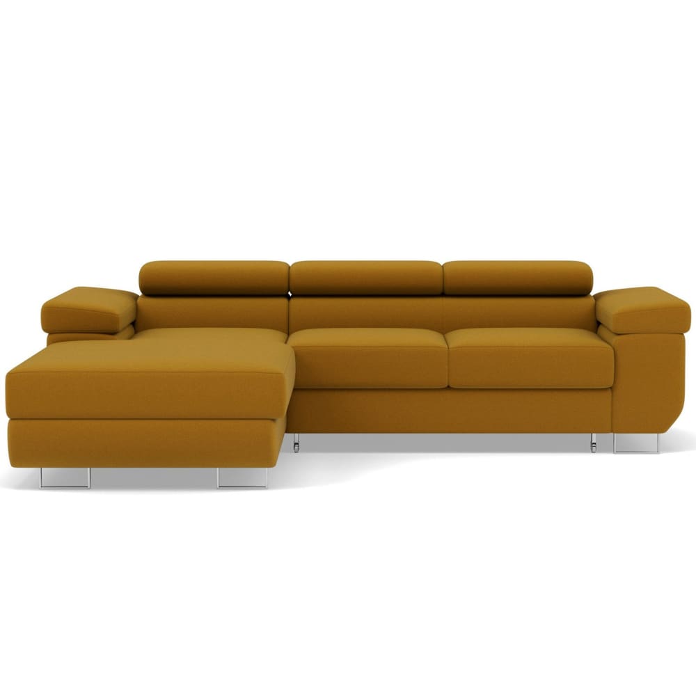 Canapé d'angle gauche convertible 6 places en velours jaune