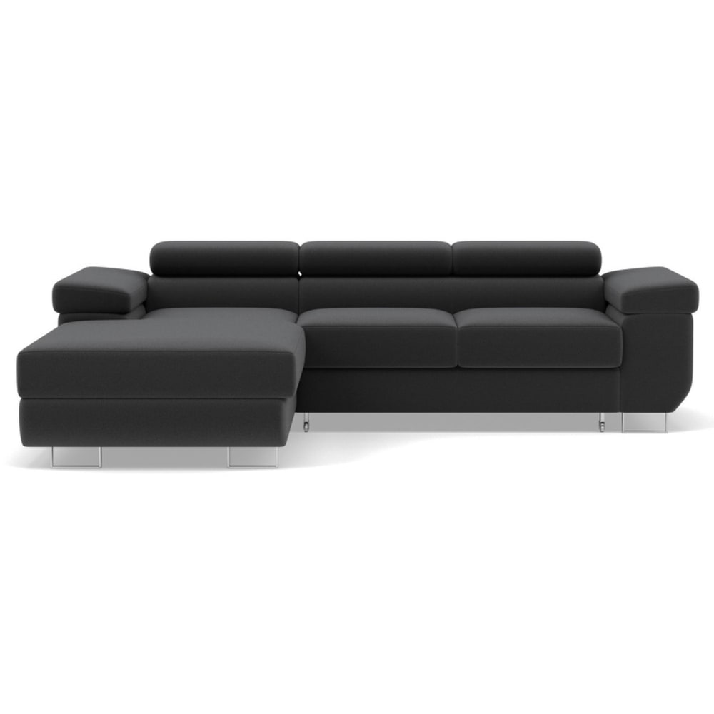 Canapé d'angle gauche convertible 6 places en velours noir