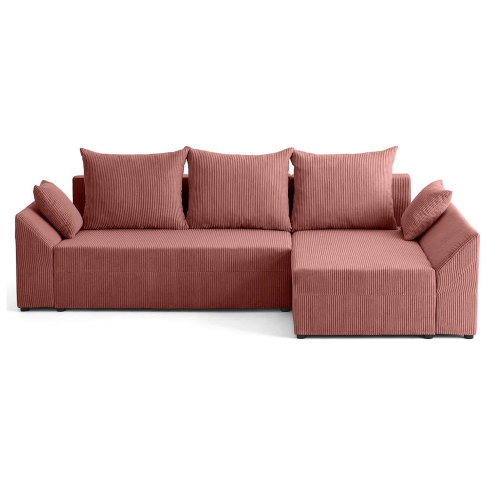 Canapé d'angle réversible convertible 4 places en velours côtelé rose