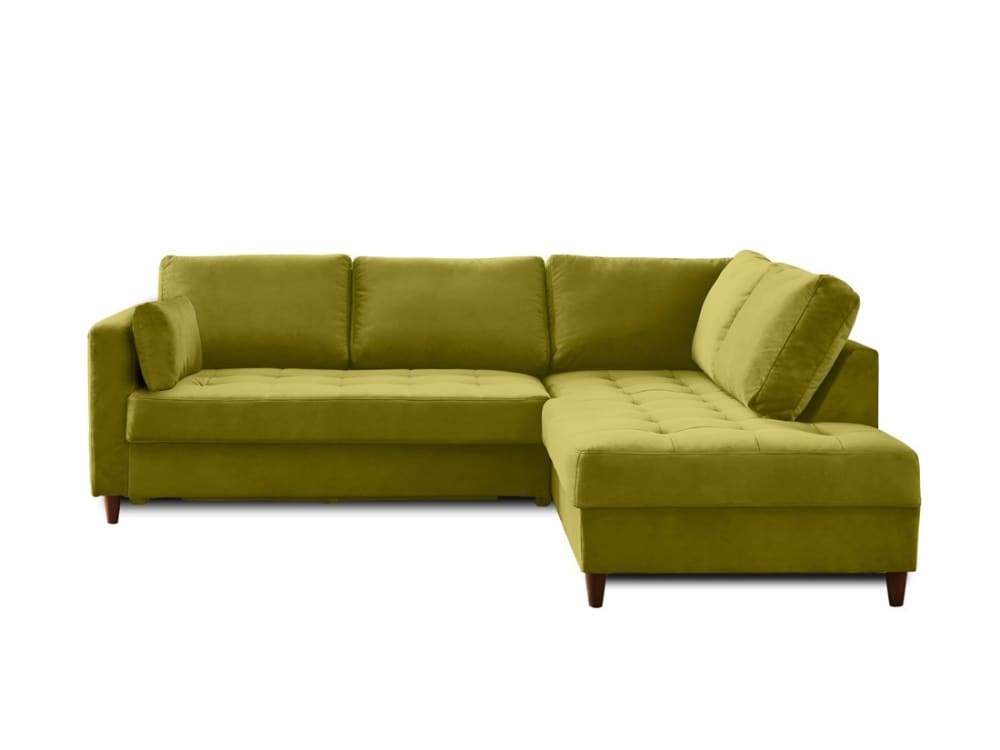 Canapé d'angle droit convertible 5 places en velours vert olive