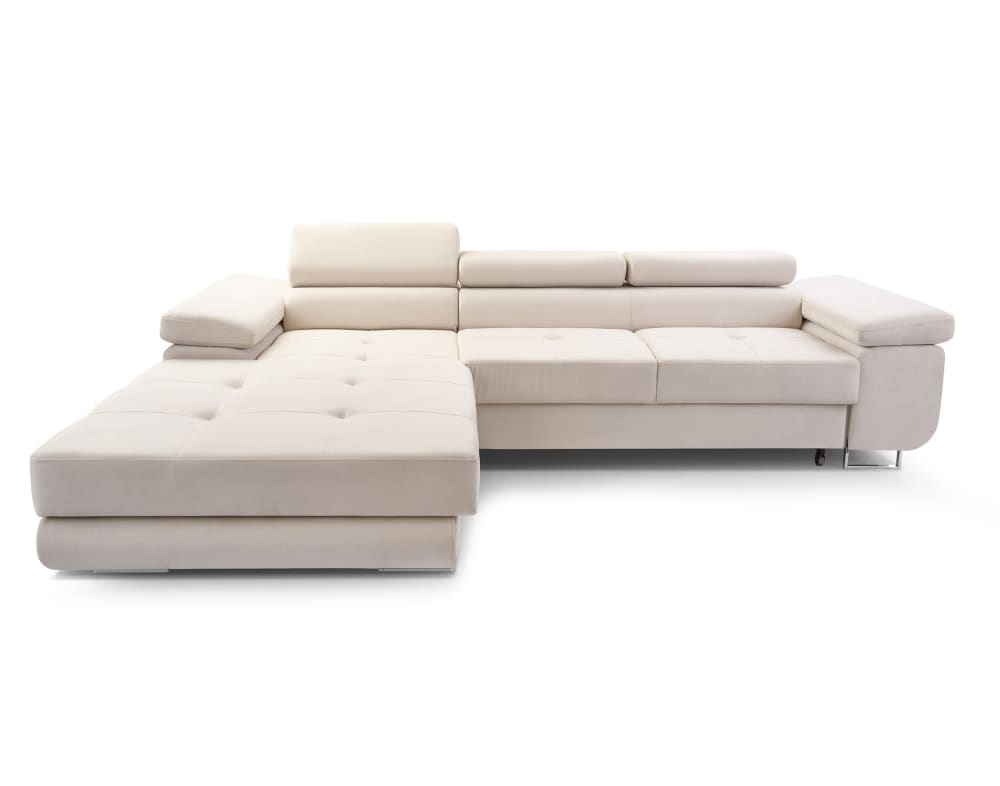 Canapé d'angle gauche convertible 6 places en velours beige