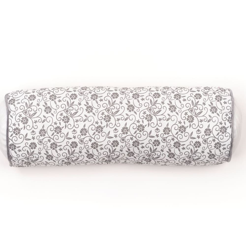 Coussin polochon déhoussable imprimé floral coton  45x15 cm Blanc