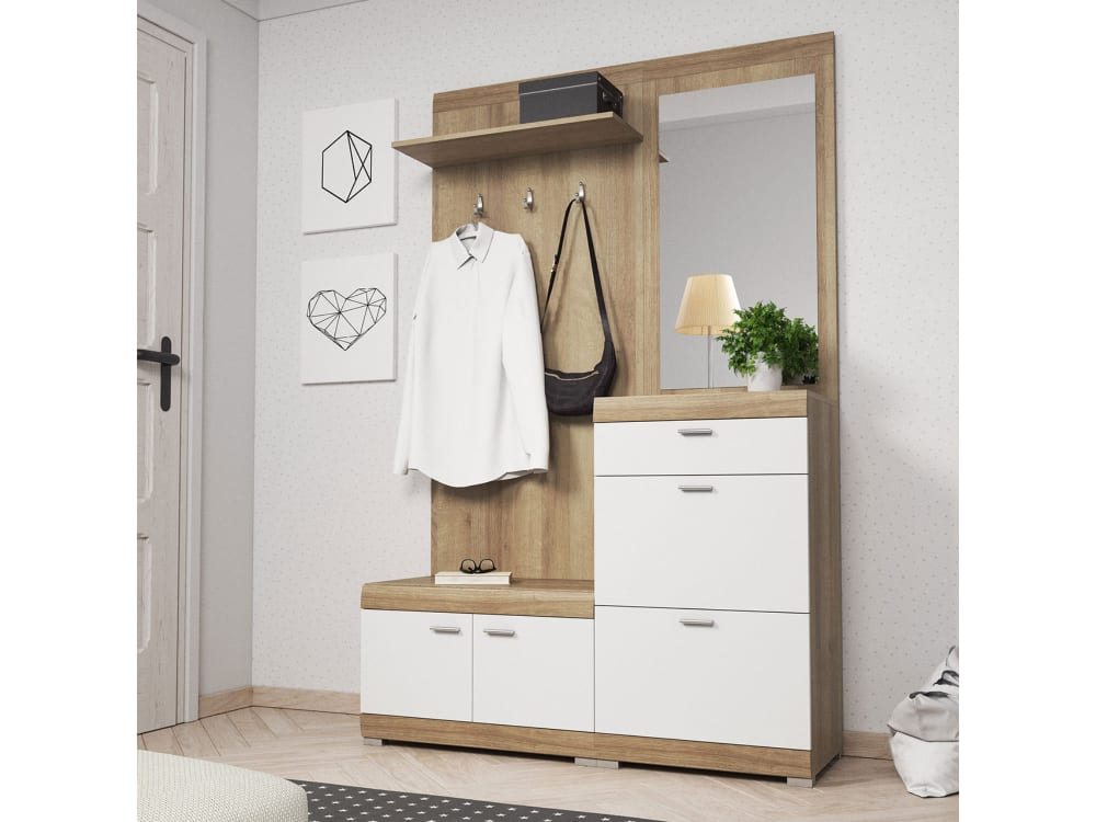 Meuble d'entrée scandinave 135 cm bois / blanc