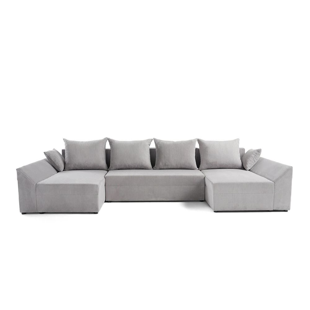 Canapé panoramique 7 places En U en Velours côtelé Gris clair