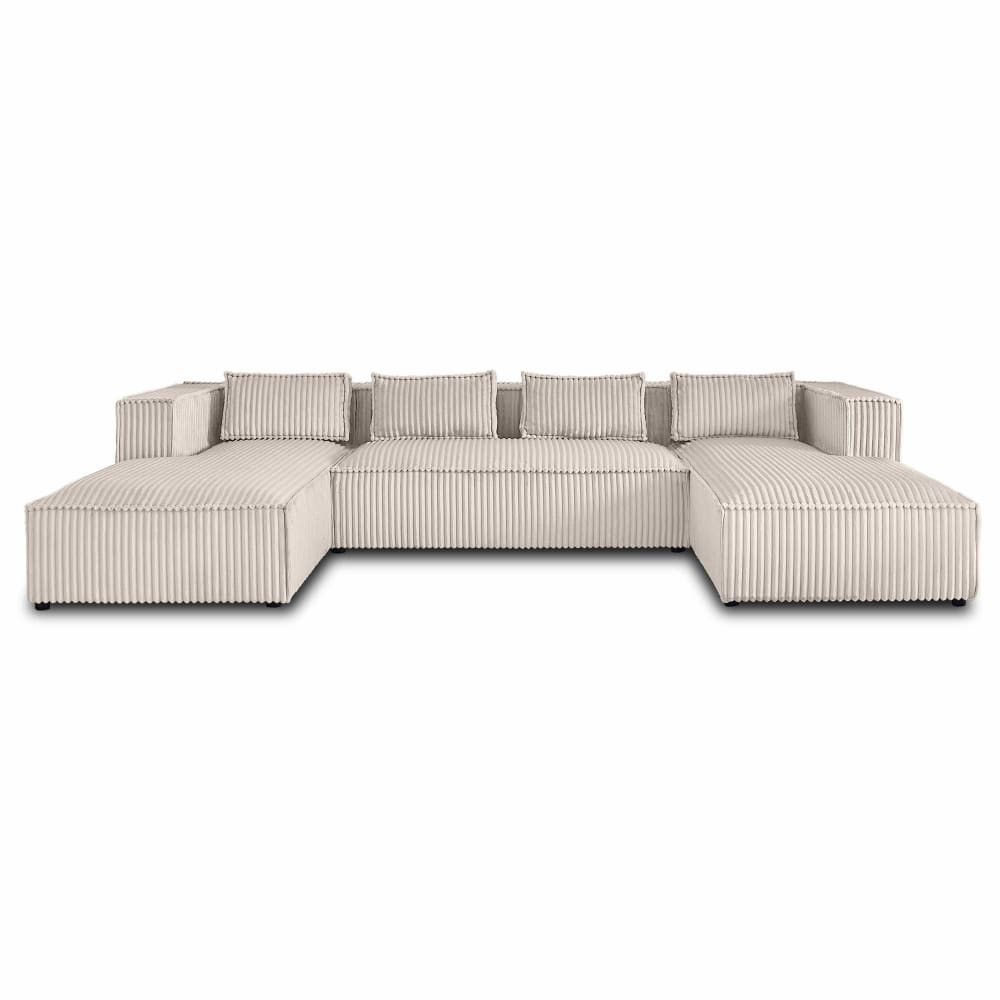 Canapé panoramique 7 places En U en Velours grosses côtes Blanc