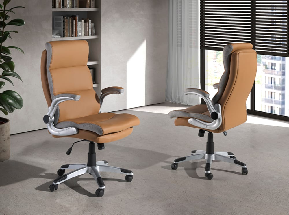 Chaise de bureau pivotante en simili cuir marron - Maisons du Monde