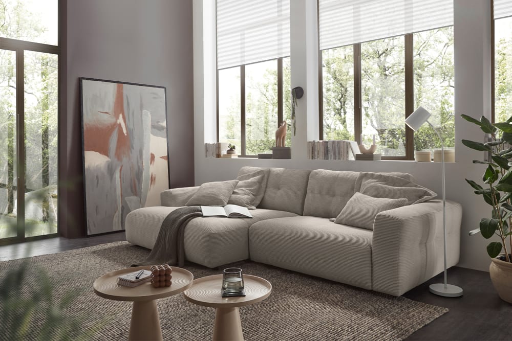 Ecksofa aus Cord, steingrau - Maisons Du Monde