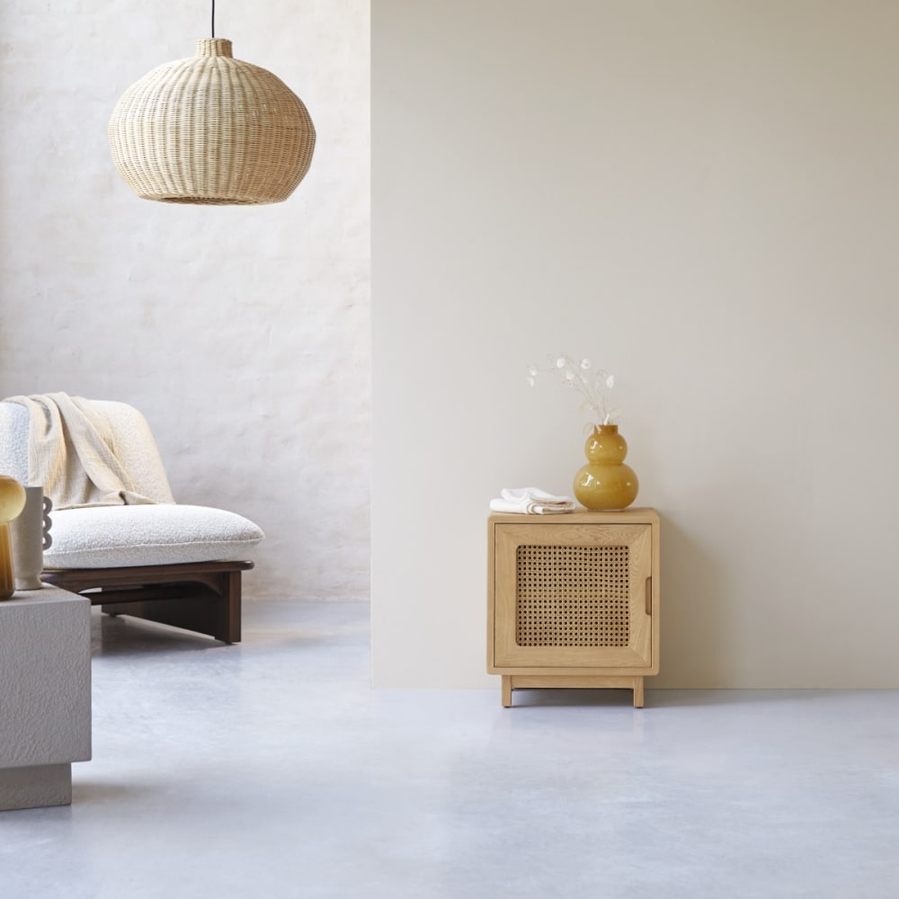 Tikamoon Nachttisch aus massiver Ulme und Rattangeflecht style exotic Beige Holz