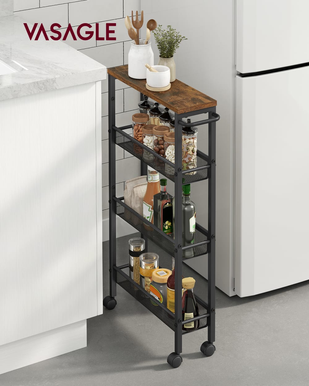 Desserte à roulettes 4 niveaux 45.4 x 13 x 77 cm marron et noir - Maisons du Monde